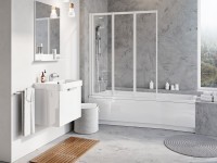 Ravak VS3 115 háromrészes, harmonika rendszerű, összehajtható kádparaván fehér keret + átlátszó üveg