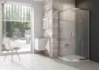 Ravak Blix BLCP4 íves 90x90 cm tolóajtós zuhanykabin, szatén (matt ezüst) kerettel, átlátszó üveggel