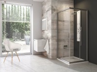 Ravak Blix BLRV2 szögletes 90x90 cm tolóajtós zuhanykabin, szatén (matt ezüst) kerettel, átlátszó üv