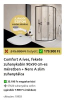 H2O Comfort Black A íves, fekete zuhanykabin 90x90 cm + Nero A Slim lapos zuhanytálca SZETT