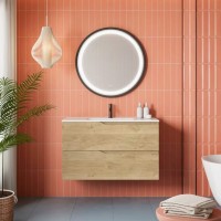 Coycama Vital Capri 100 cm alsó fürdőszobabútor, Onix New porcelán mosdóval, Natural Oak színben