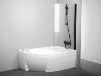 Ravak CVSK1 ki- és behajtható kádparaván, Rosa 160, 170 cm kádakhoz, fekete keret + átlátszó üveg, j